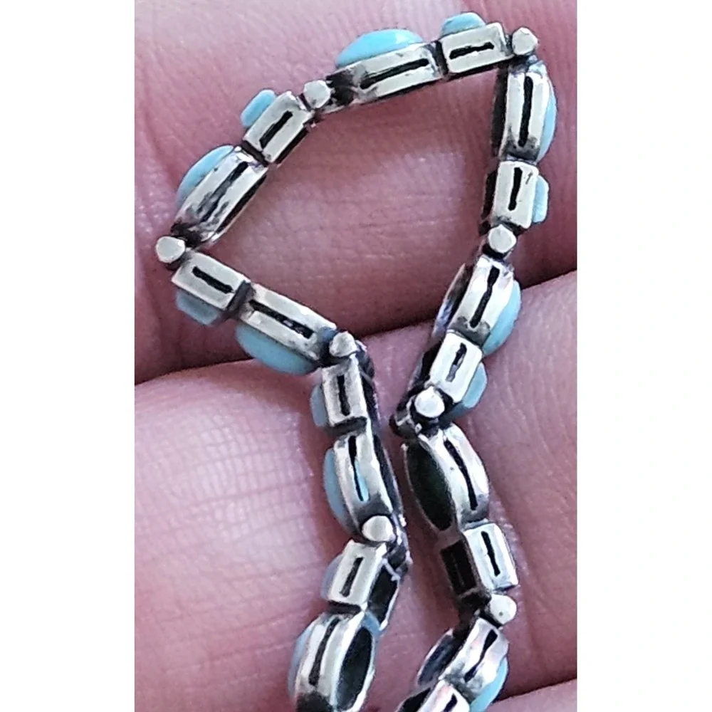 Natural Sleeping Beauty Turquoise set in a 925 Tennis Bracelet made in AZ - Picture 4 of 16